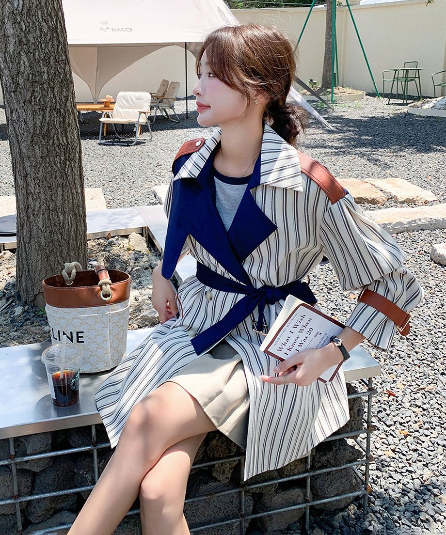 Striped Short Trench Coat