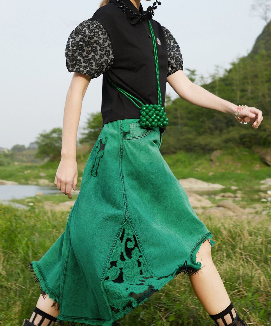 Lace Blocking Skirt