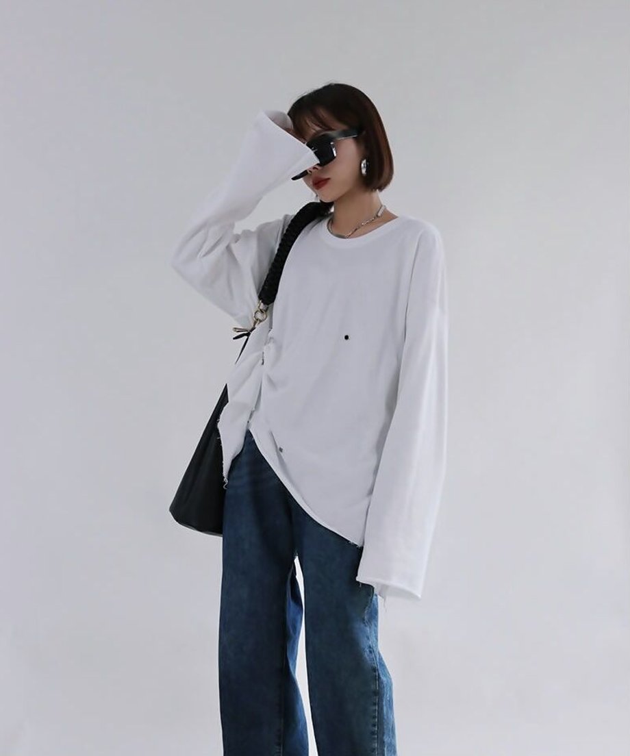 Pin Tuck Drape Long Sleeve Top