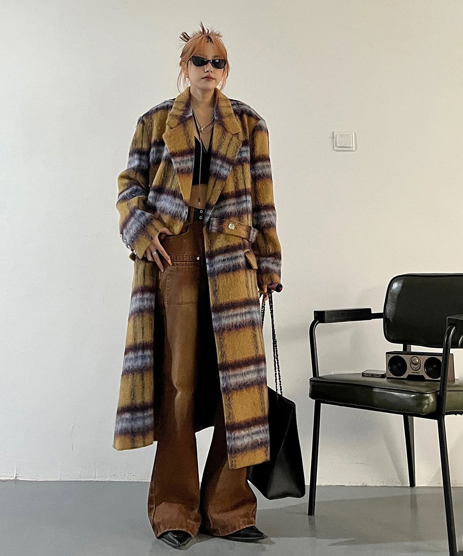 Blurred Check Long Coat