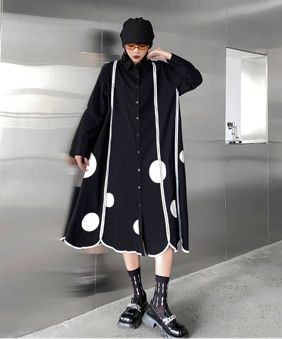 Scallop Dot Graphic Shirt Dress