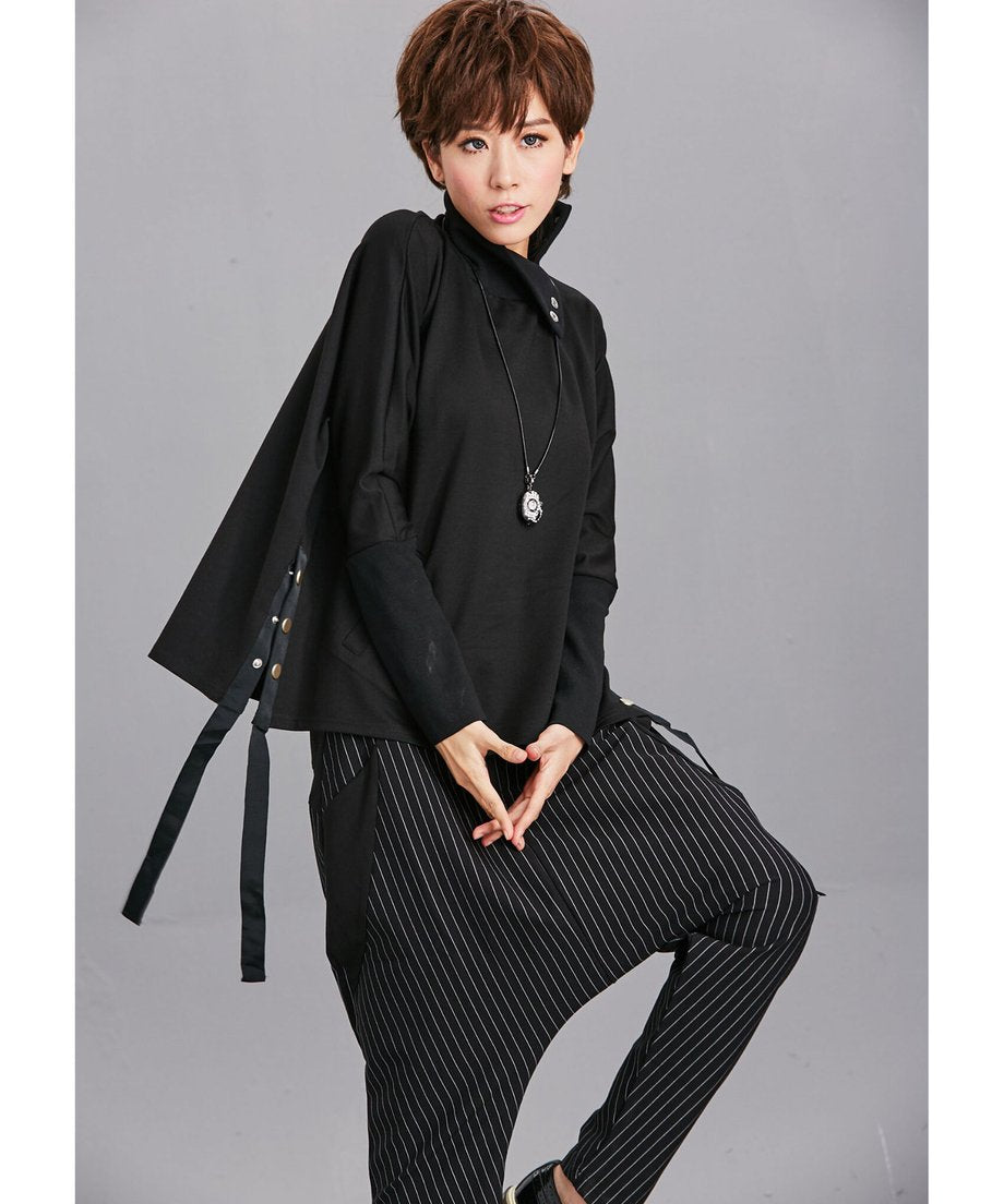 Snap Collar Drawstring Top