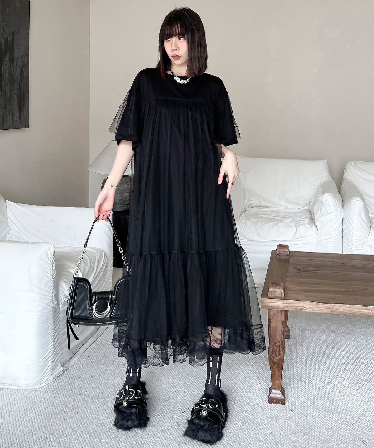 Mesh Layered Flared Dress