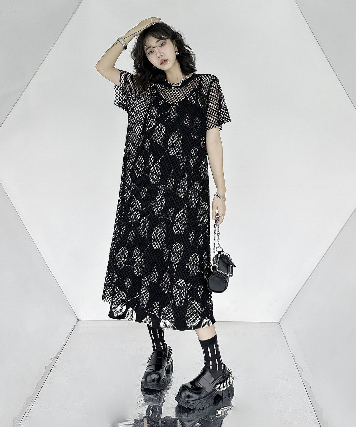 Crew Neck Mesh Dress