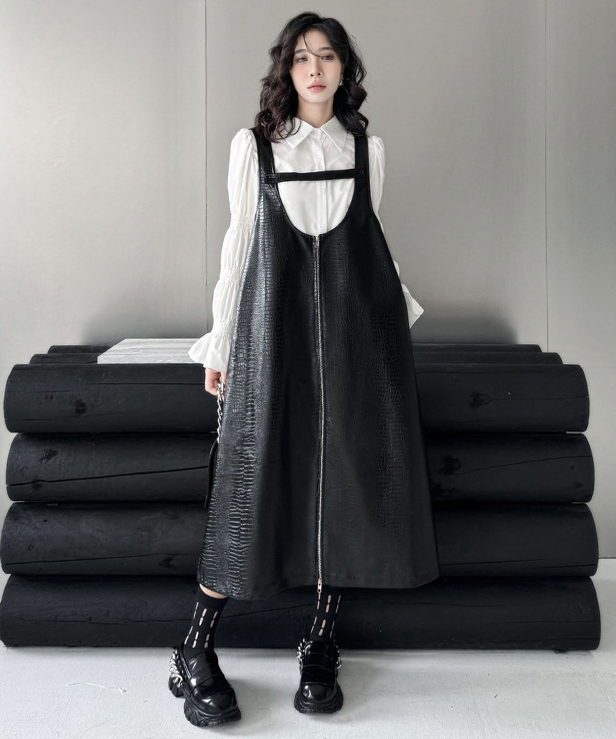 Zip Suspender Dress