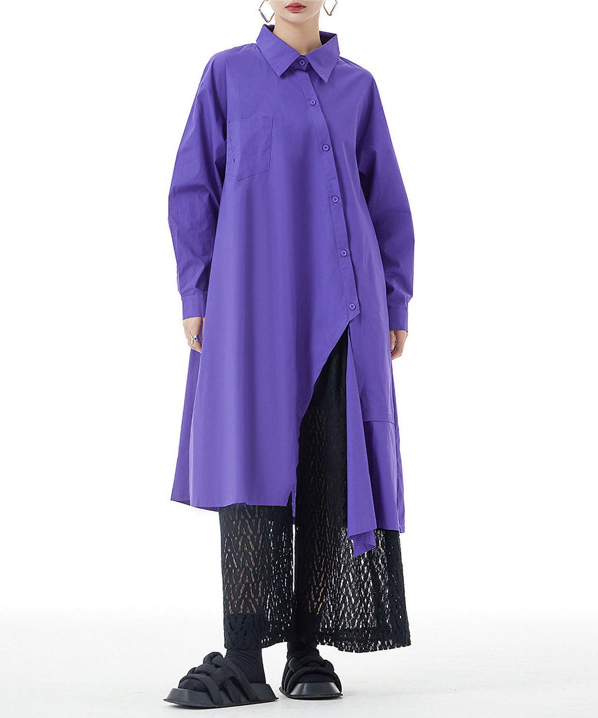 Diagonal Button Long Blouse