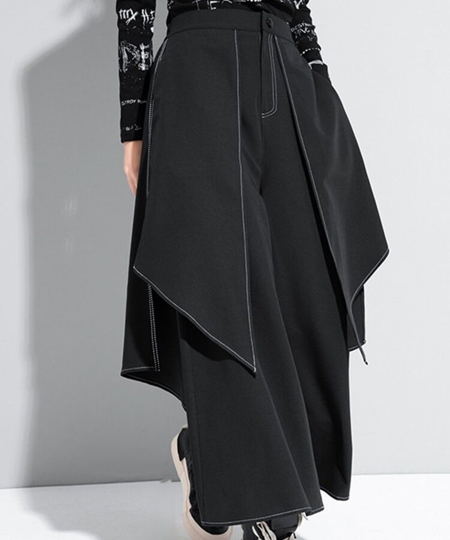 Asymmetric Fold Wide Pants