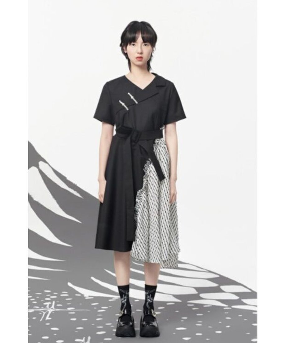 Pin Detail Contrast Wrap Dress