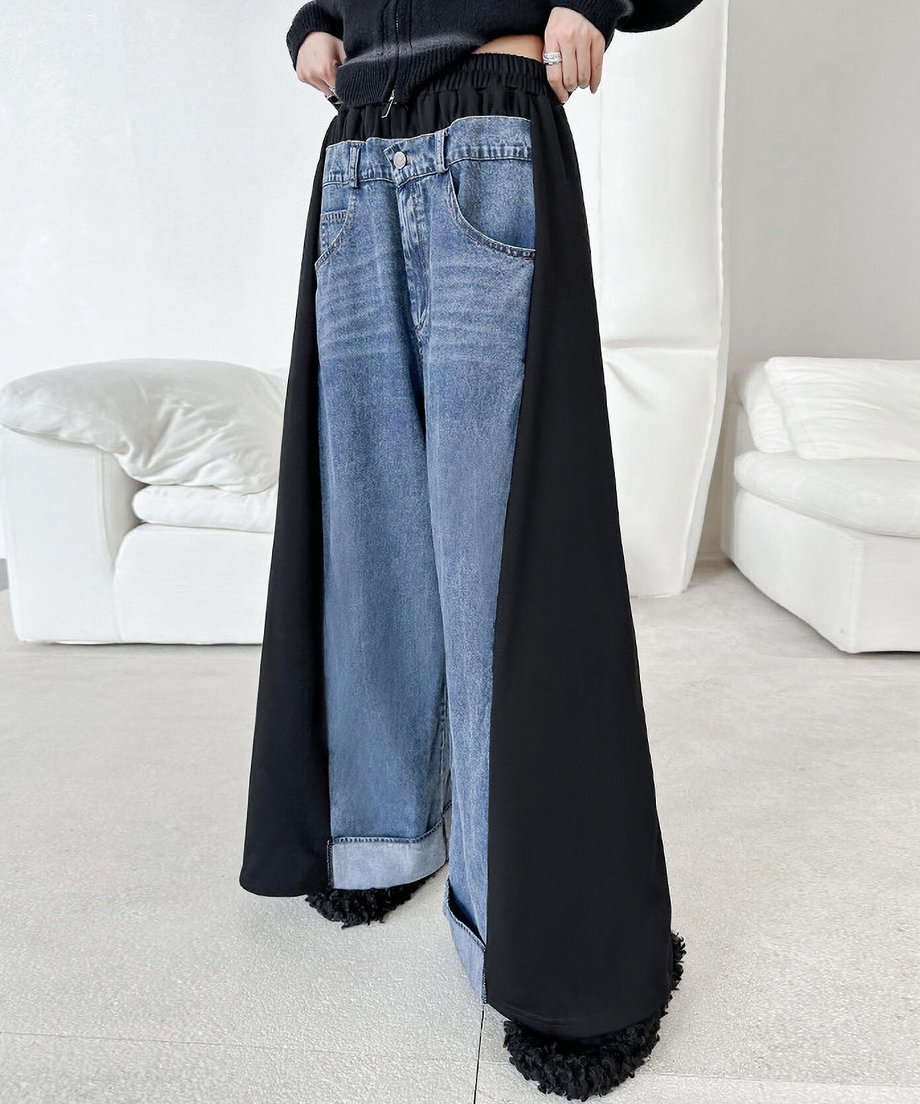 Layered Wide Panel Denim Pants