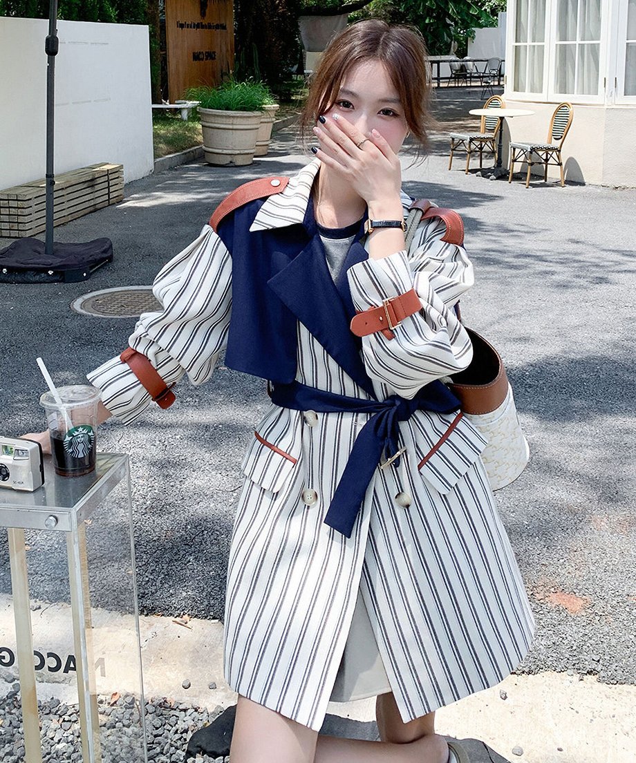 Striped Short Trench Coat