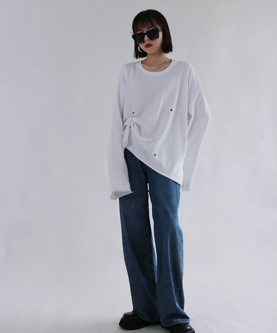 Pin Tuck Drape Long Sleeve Top