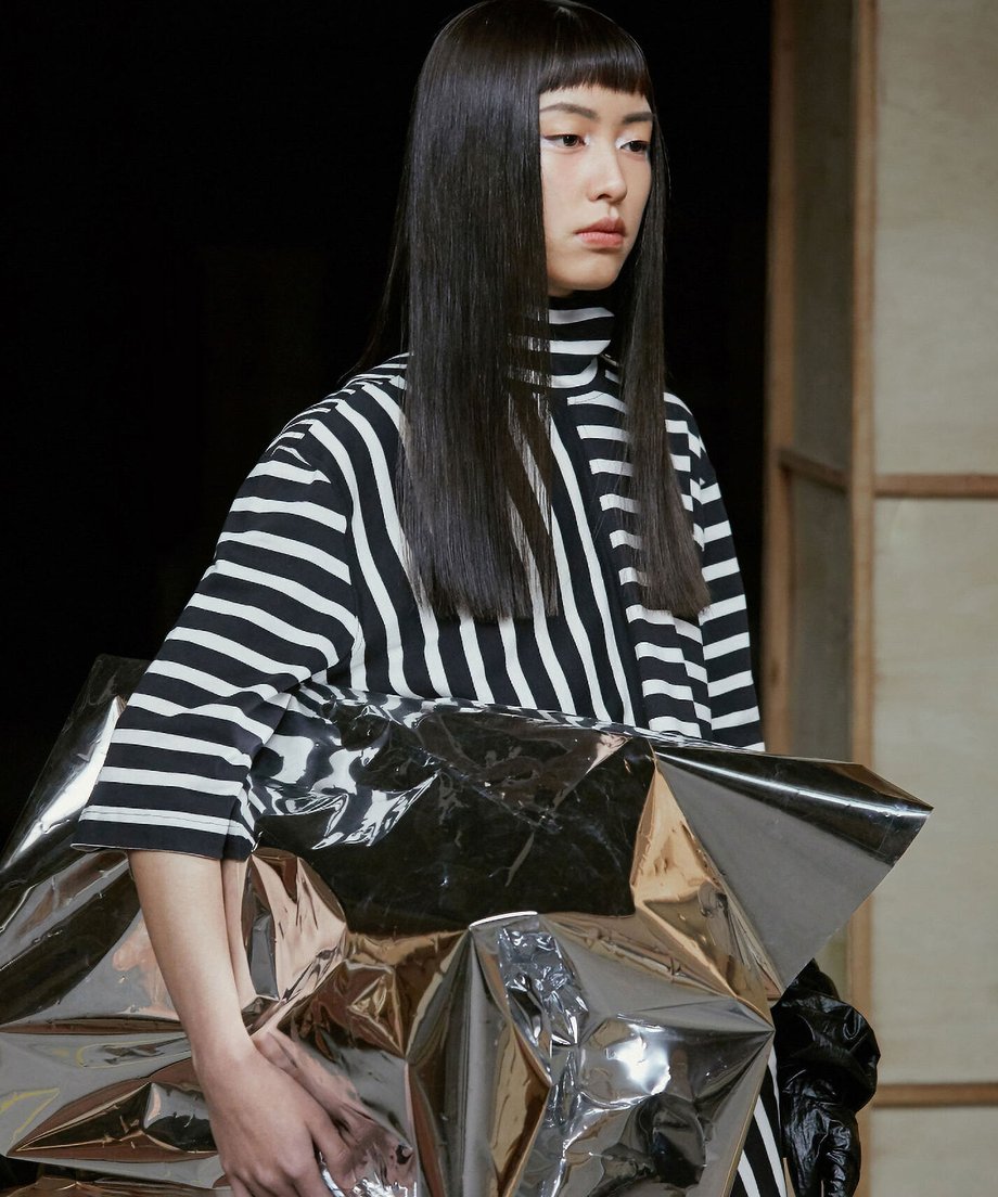 Striped Turtle-neck Top