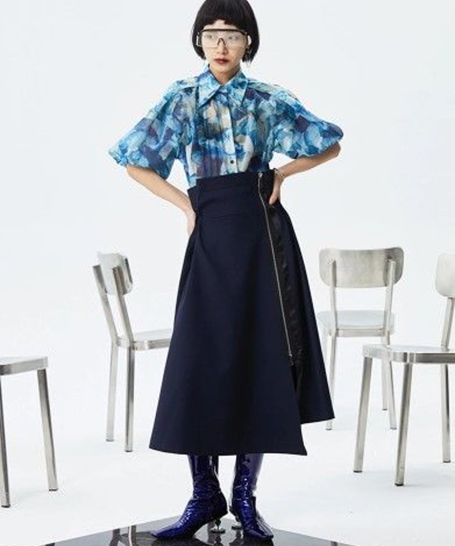 Zip Wrap Flare Skirt