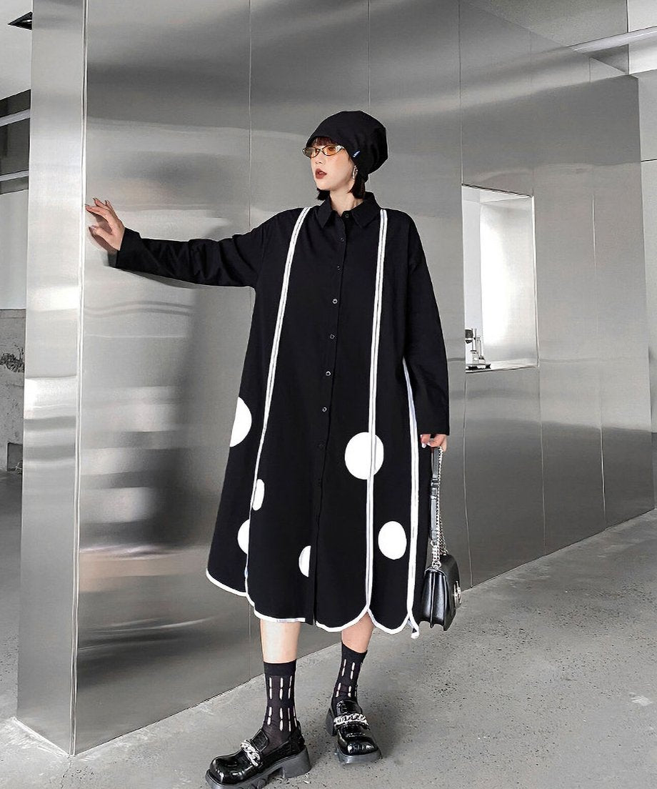 Scallop Dot Graphic Shirt Dress