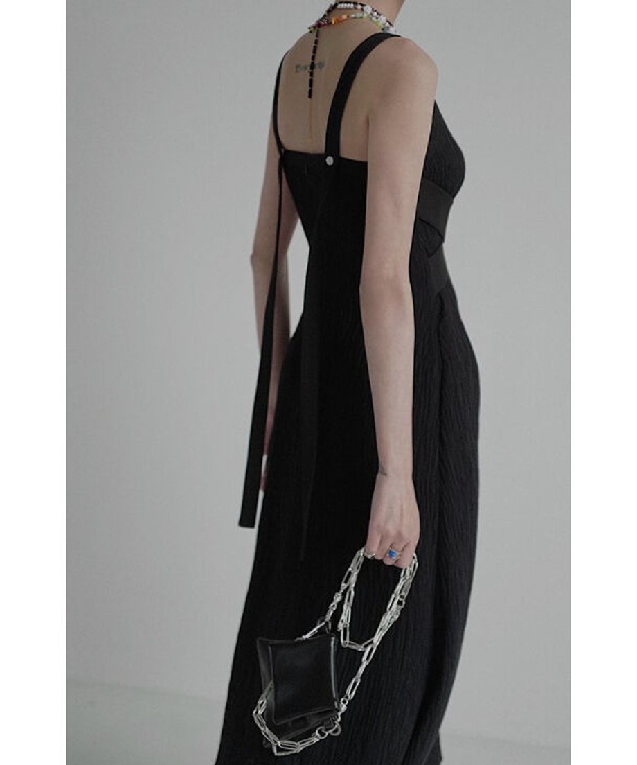 Crinkled Square Neck Long Dress