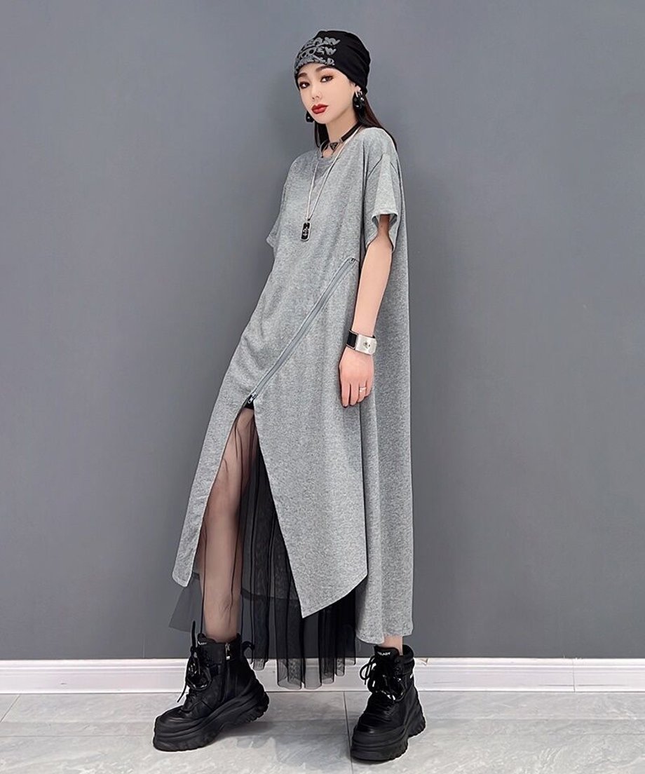 Asymmetric Mesh Layered Dress