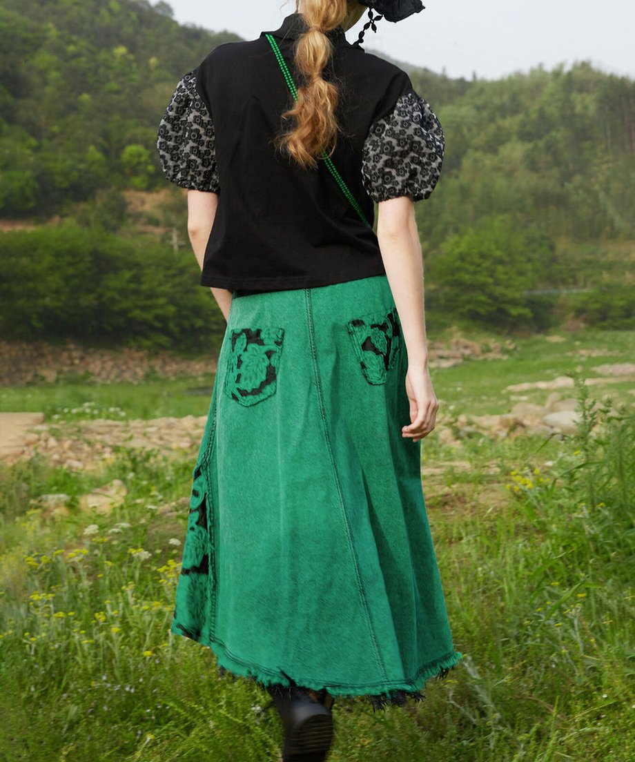 Lace Blocking Skirt