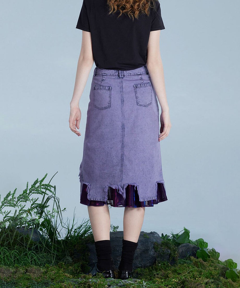 Distressed Layered Denim Skirt