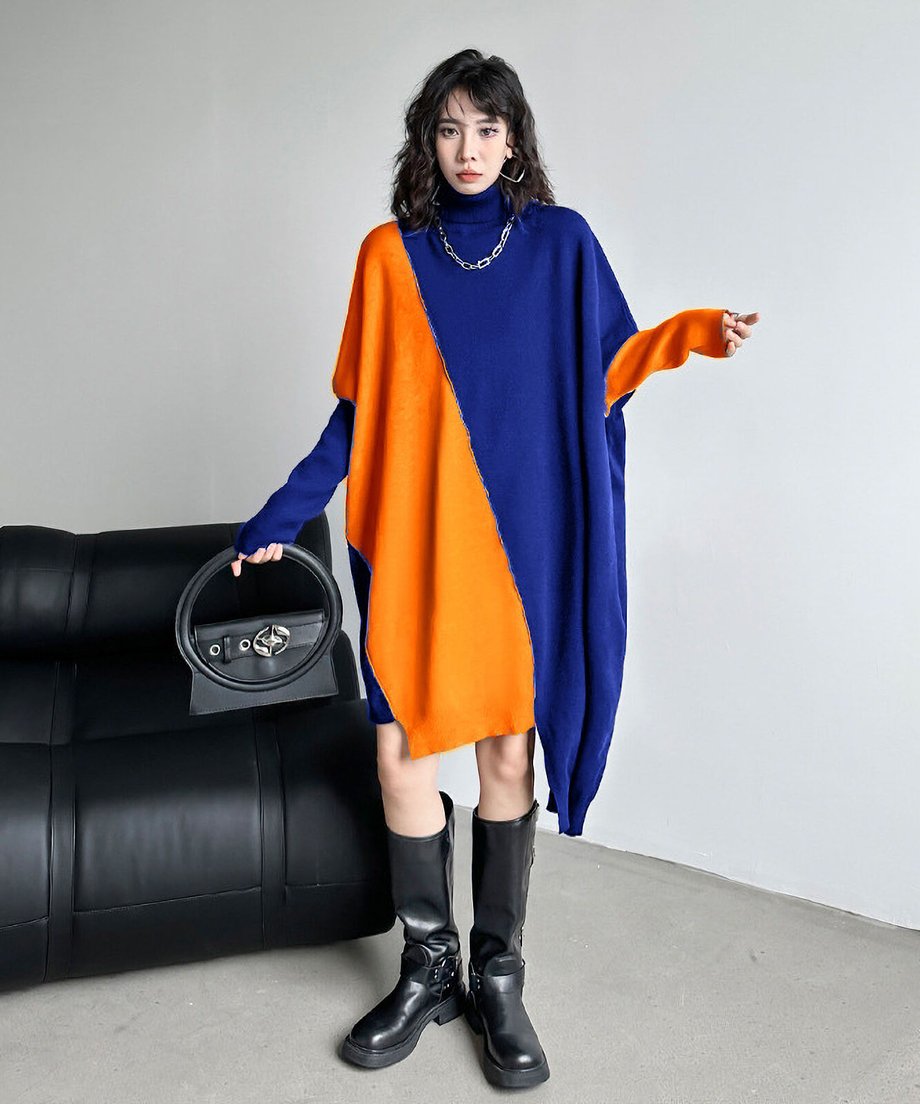 Diagonal Switch Sweater Dress