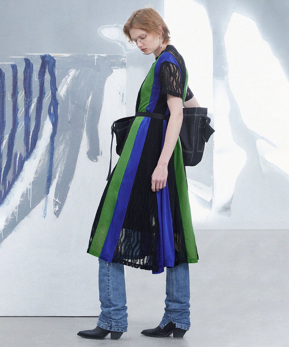 Stripe Lace Panel Dress