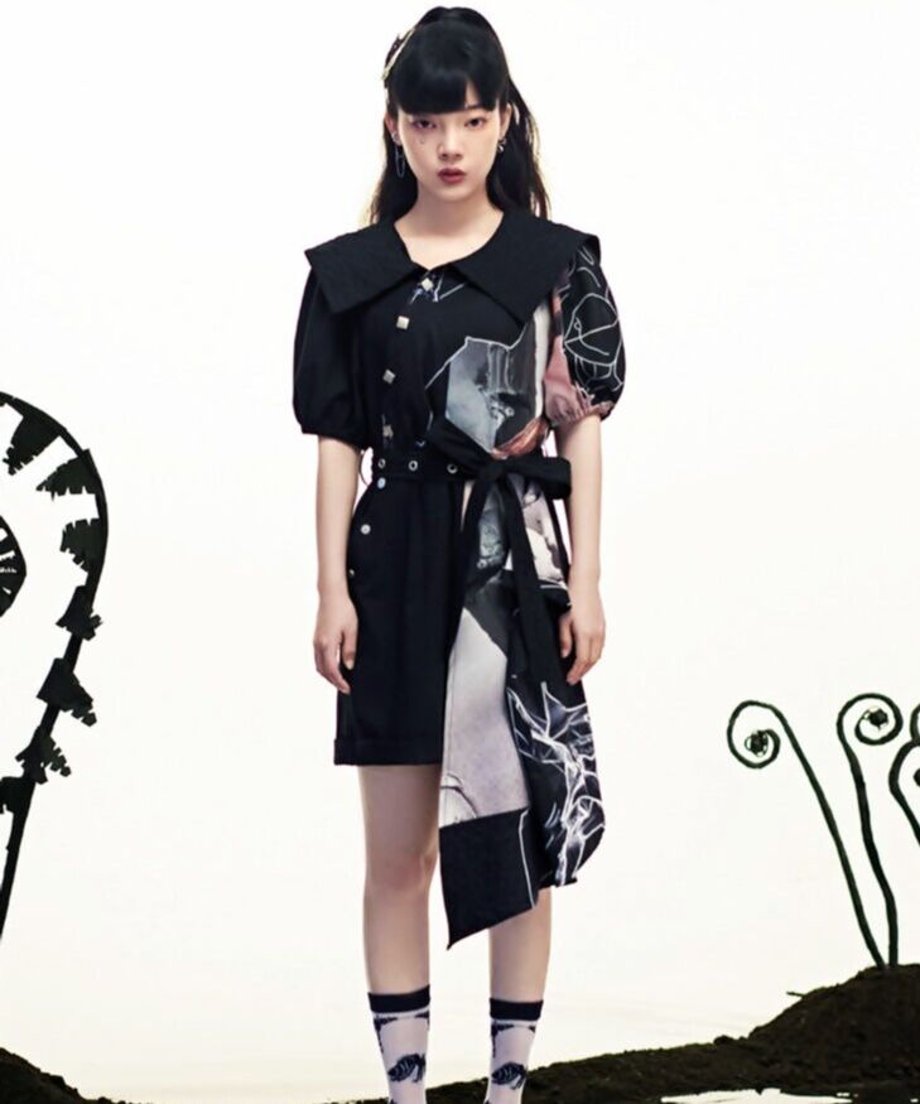 Asymmetric Graphic Scarf Jumpsuit