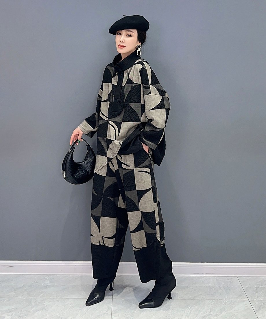 Geometric Pattern Top & Pants Co-ord