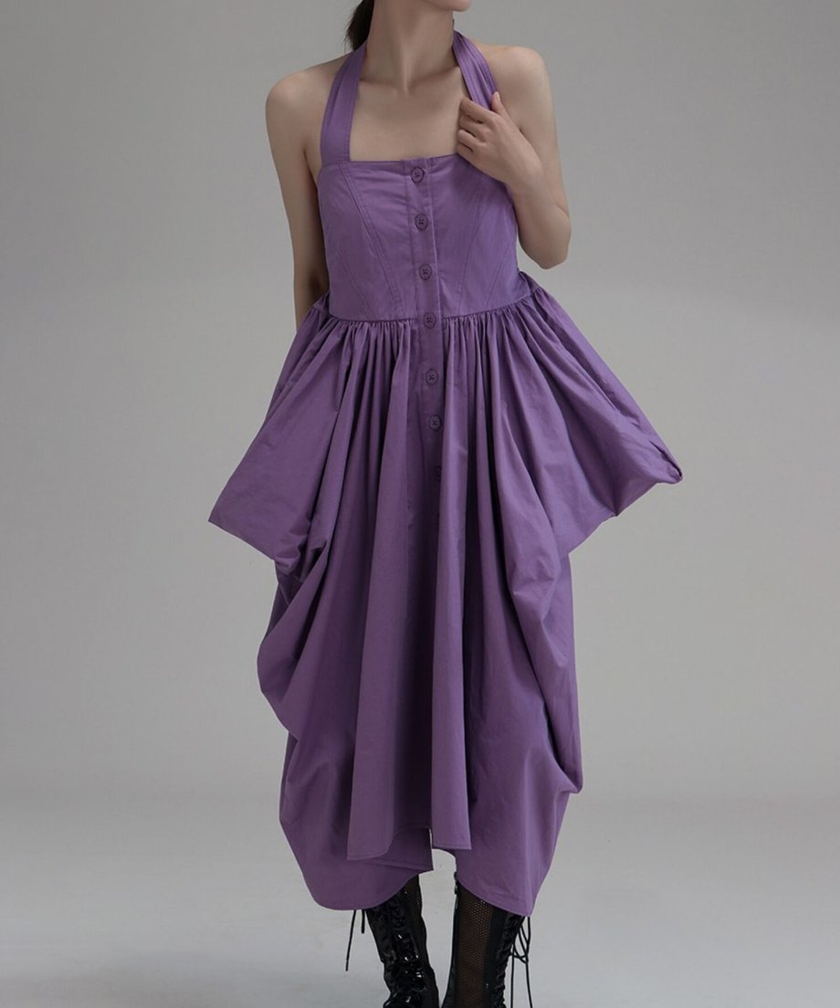 Design Pocket Halter-neck Dress
