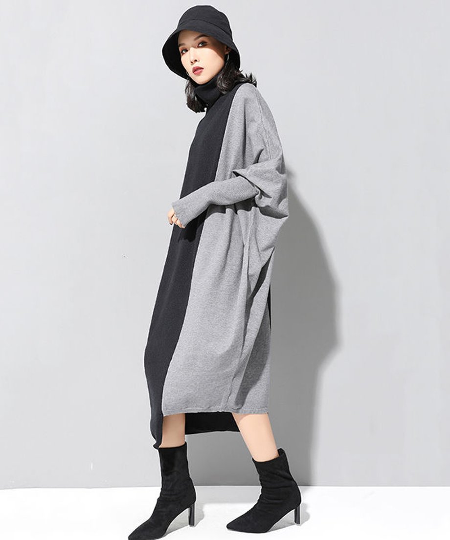 Bicolor Batwing Knit Dress