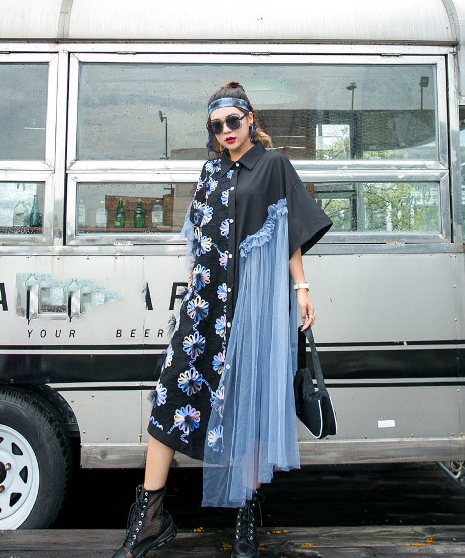 Gradation Flower Short Sleeve Dress