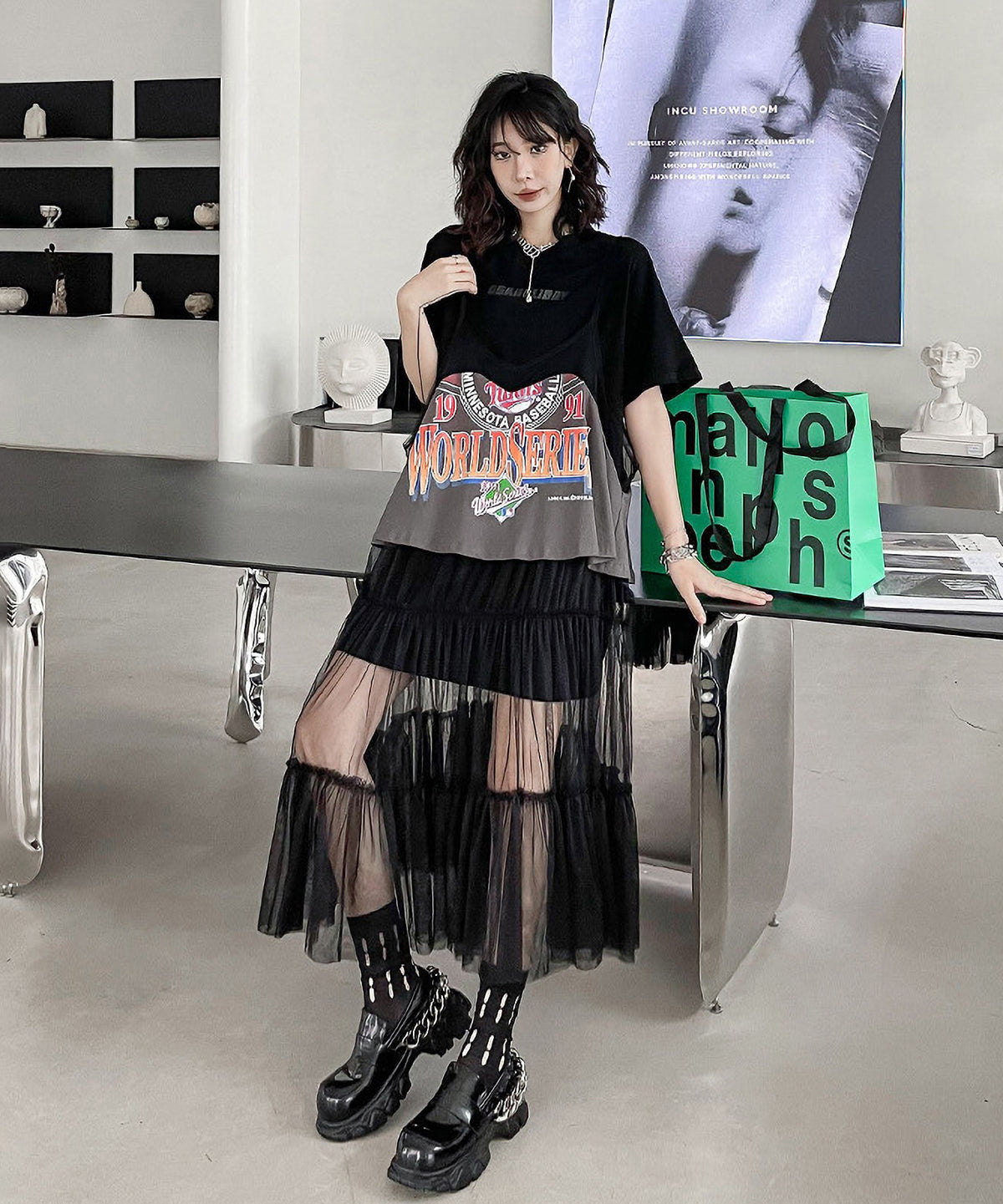 Loose T-shirts &amp; Mesh Dress Co-ord