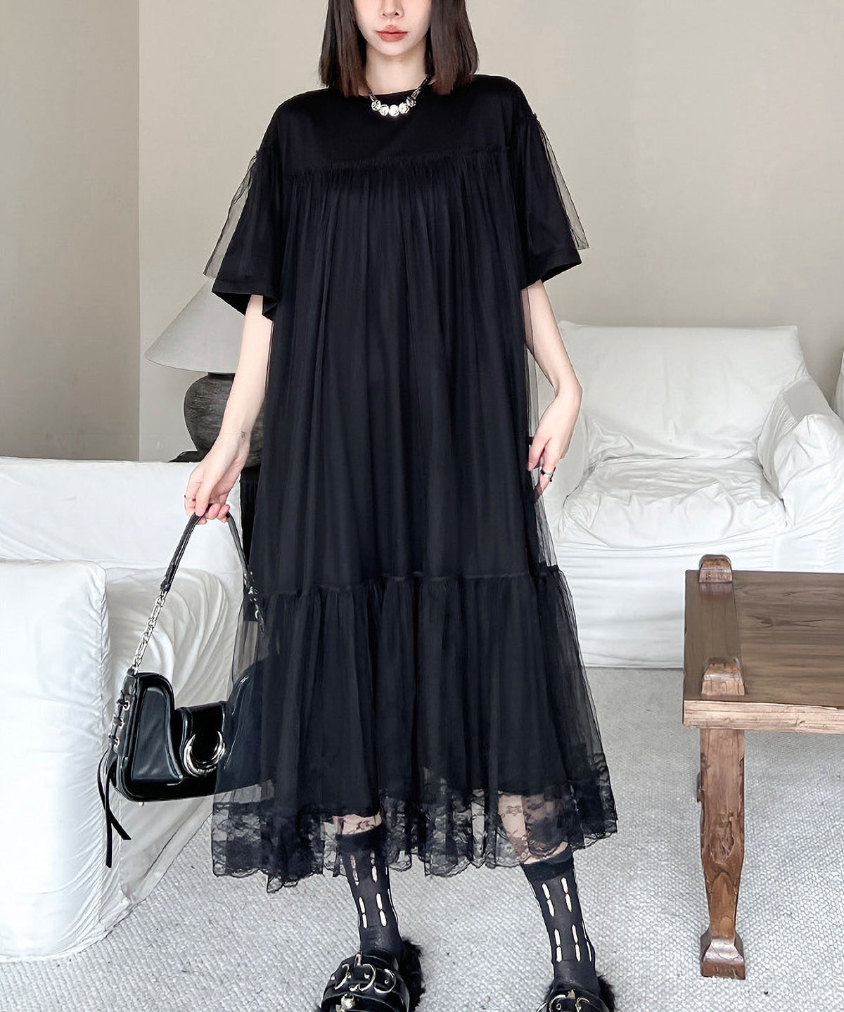 Mesh Layered Flared Dress