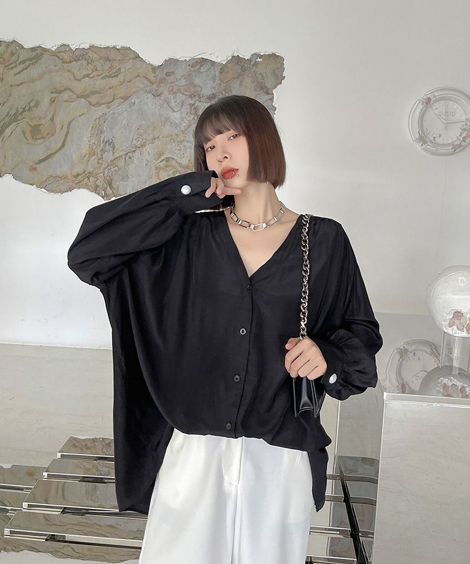 V-Neck Relaxed Satin Blouse