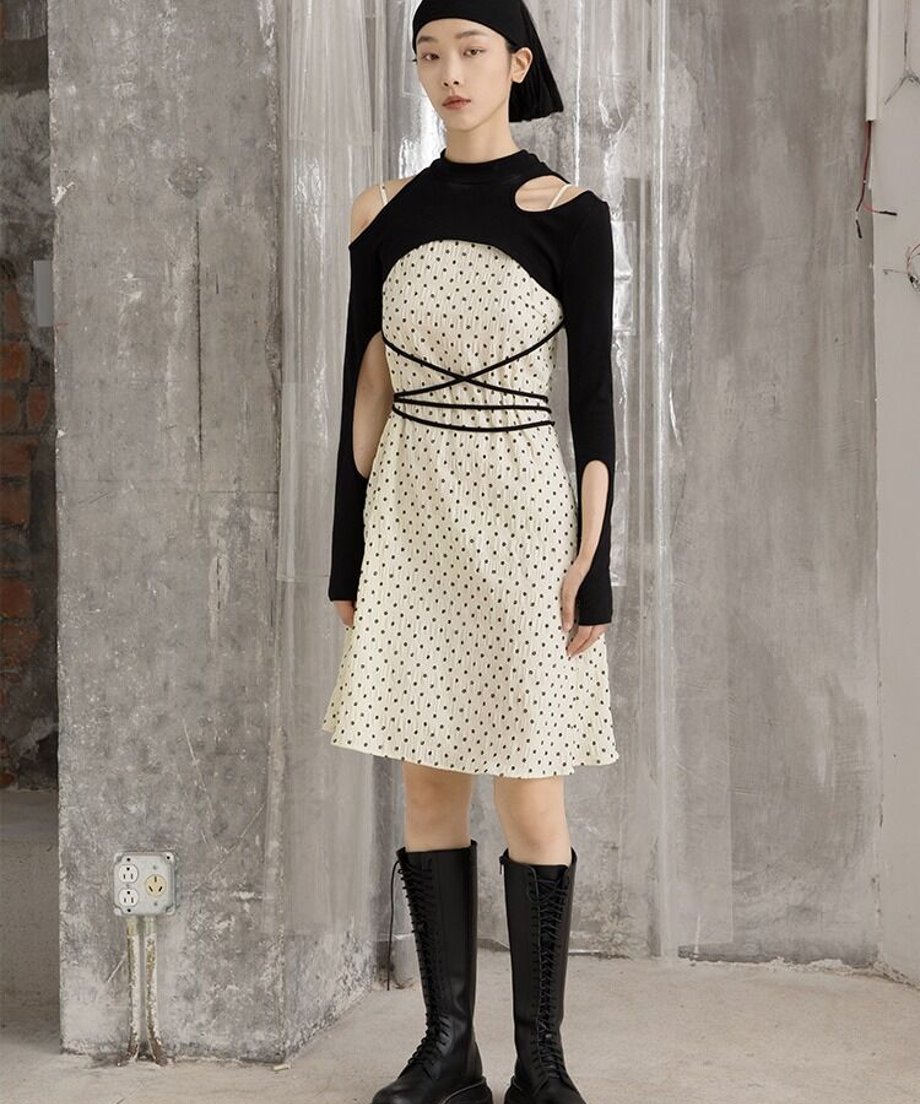 Cutout Layered Top & Dot Dress Co-ord
