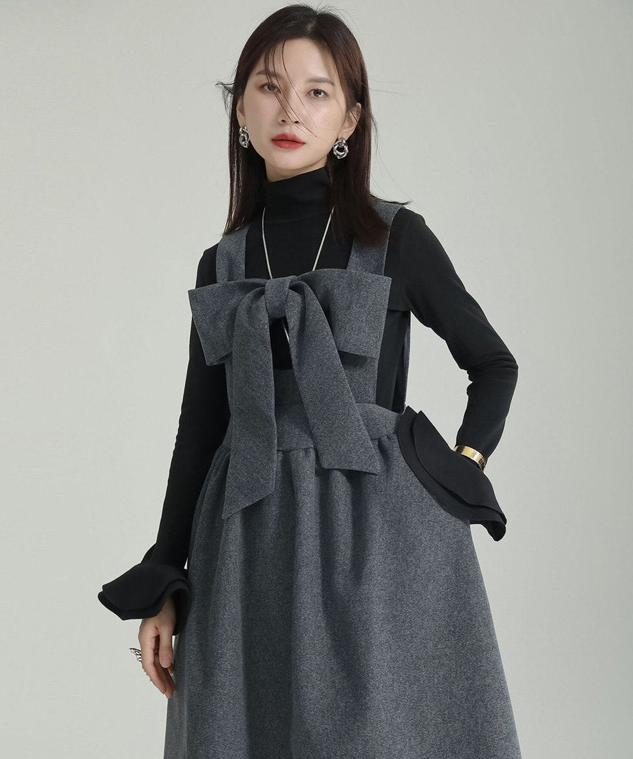 Bow Strap Wool Dress