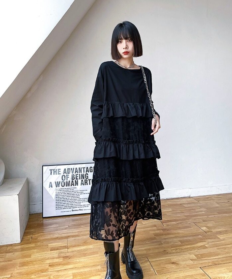 See-Through Floral Tiered Dress