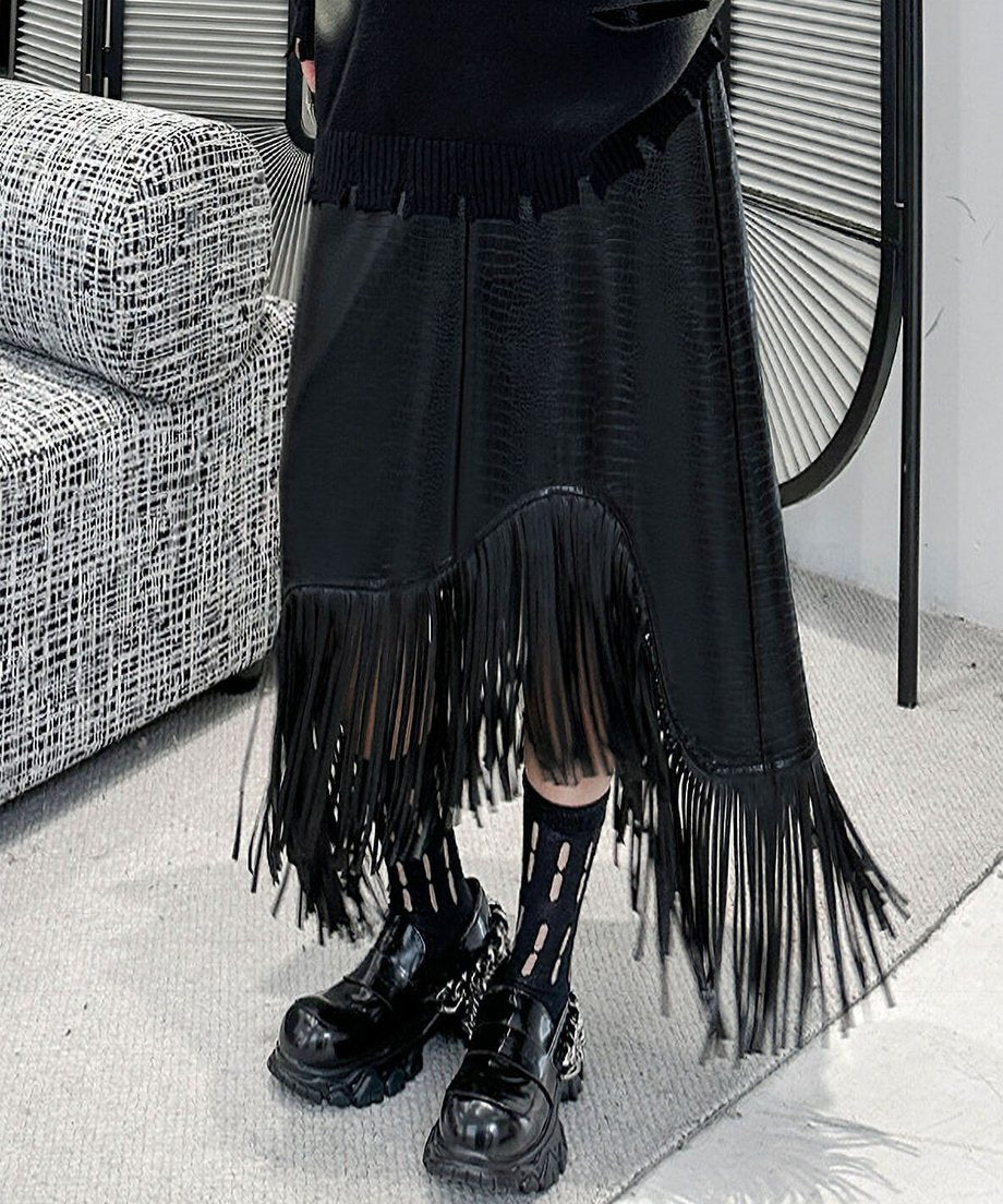 Fringe Faux Leather Skirt