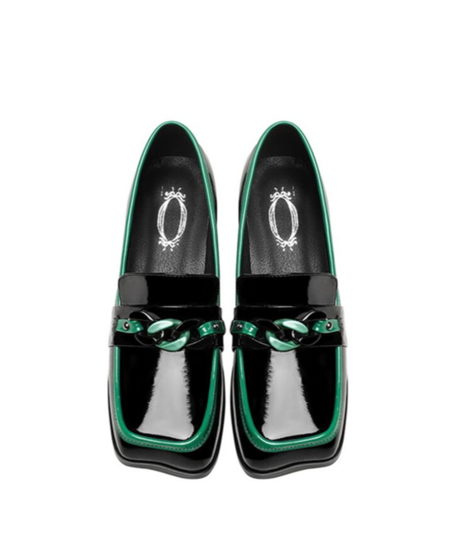 Gloss Chain Accent Loafers