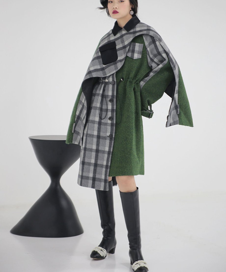 Waist Drawstring Cape Coat