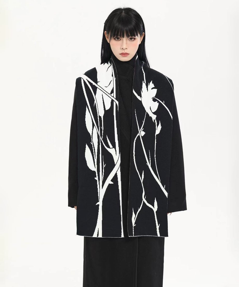 Monochrome Floral Contrast Stole