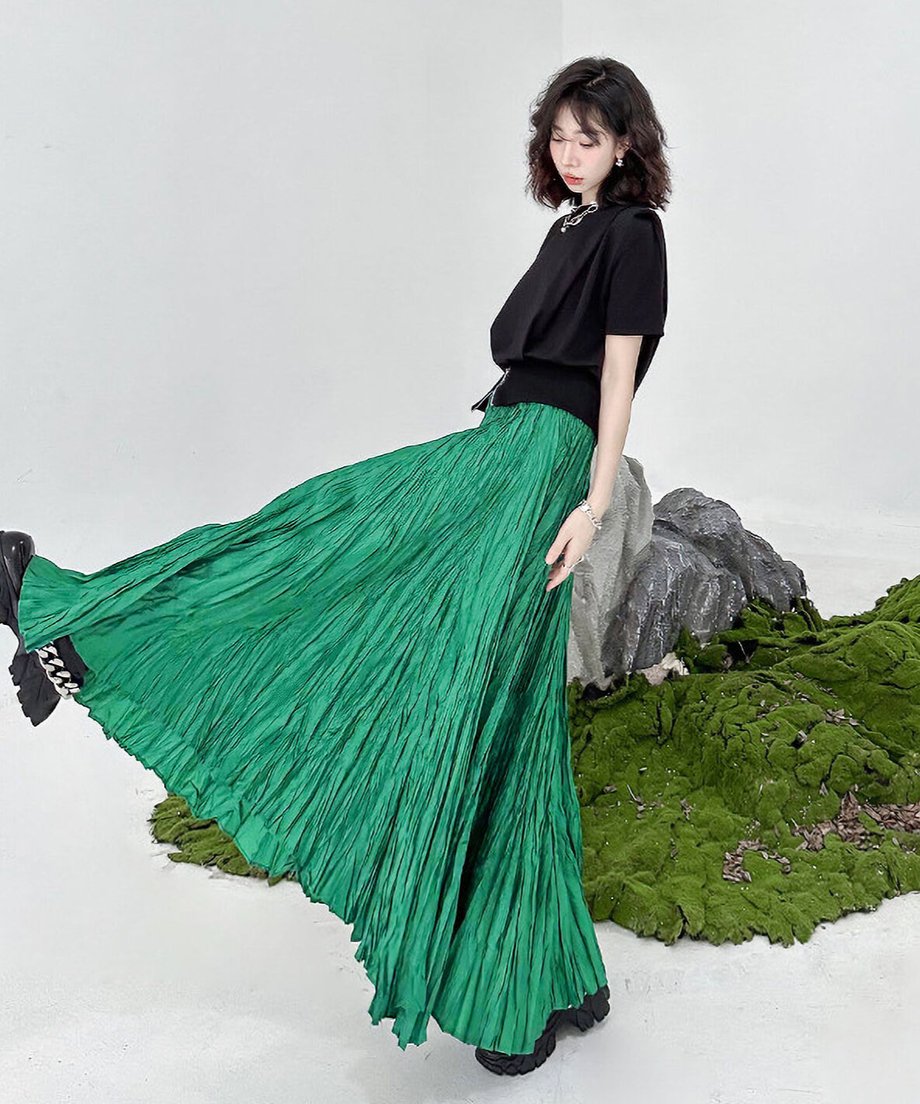 Wrinkle Flare Long Skirt
