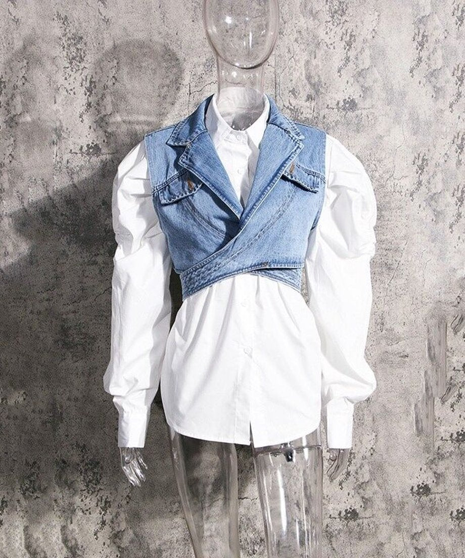 Puff Sleeve Shirts & Vest Co-ord