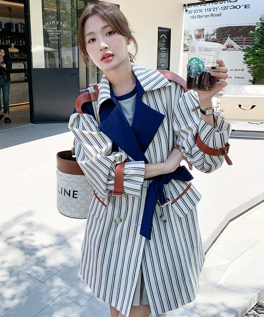 Striped Short Trench Coat