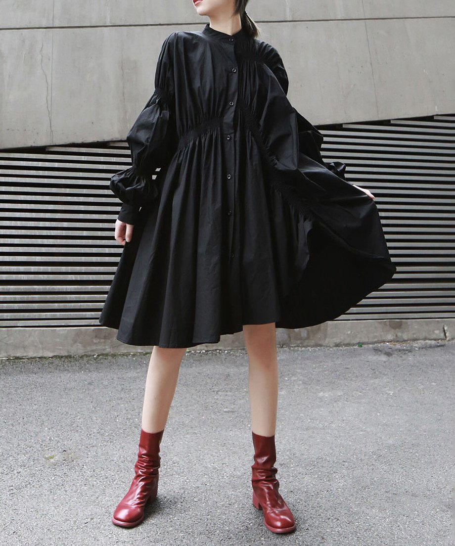 Gather Twist Balloon Shirt Dress