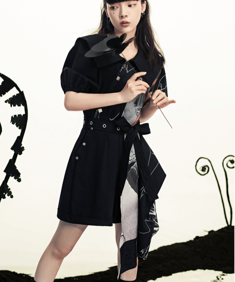 Asymmetric Graphic Scarf Jumpsuit