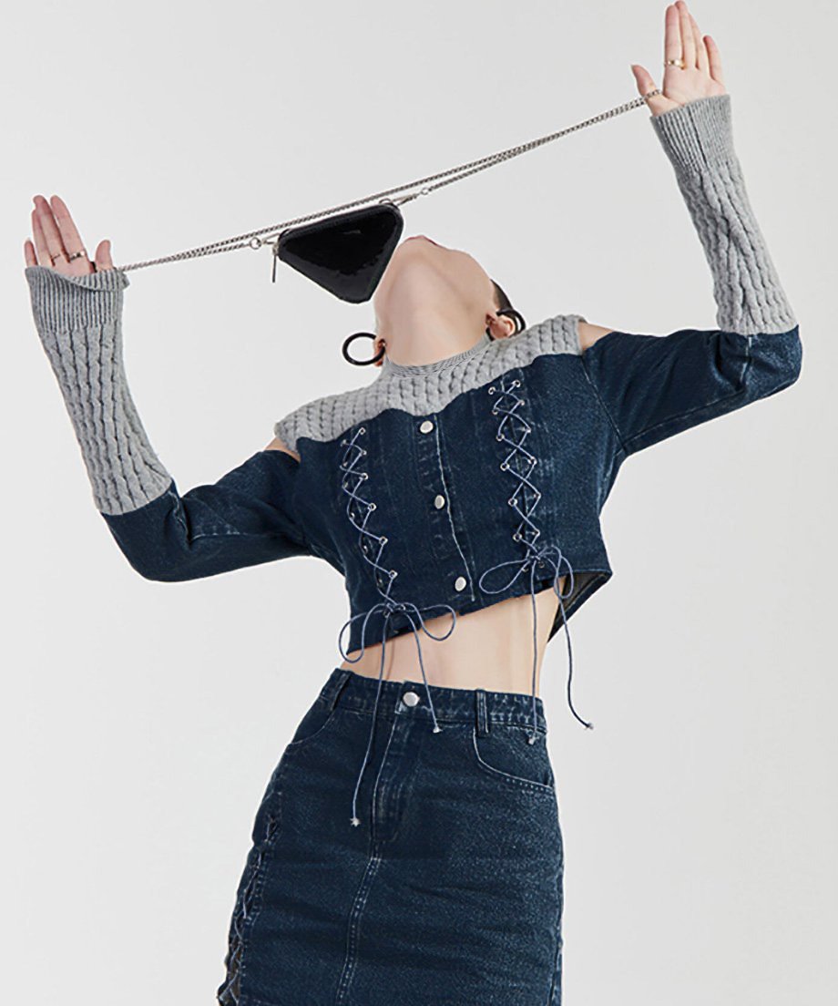 Open Shoulder Denim Top