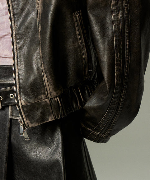 Ribbon Patchwork Faux Leather Jacket