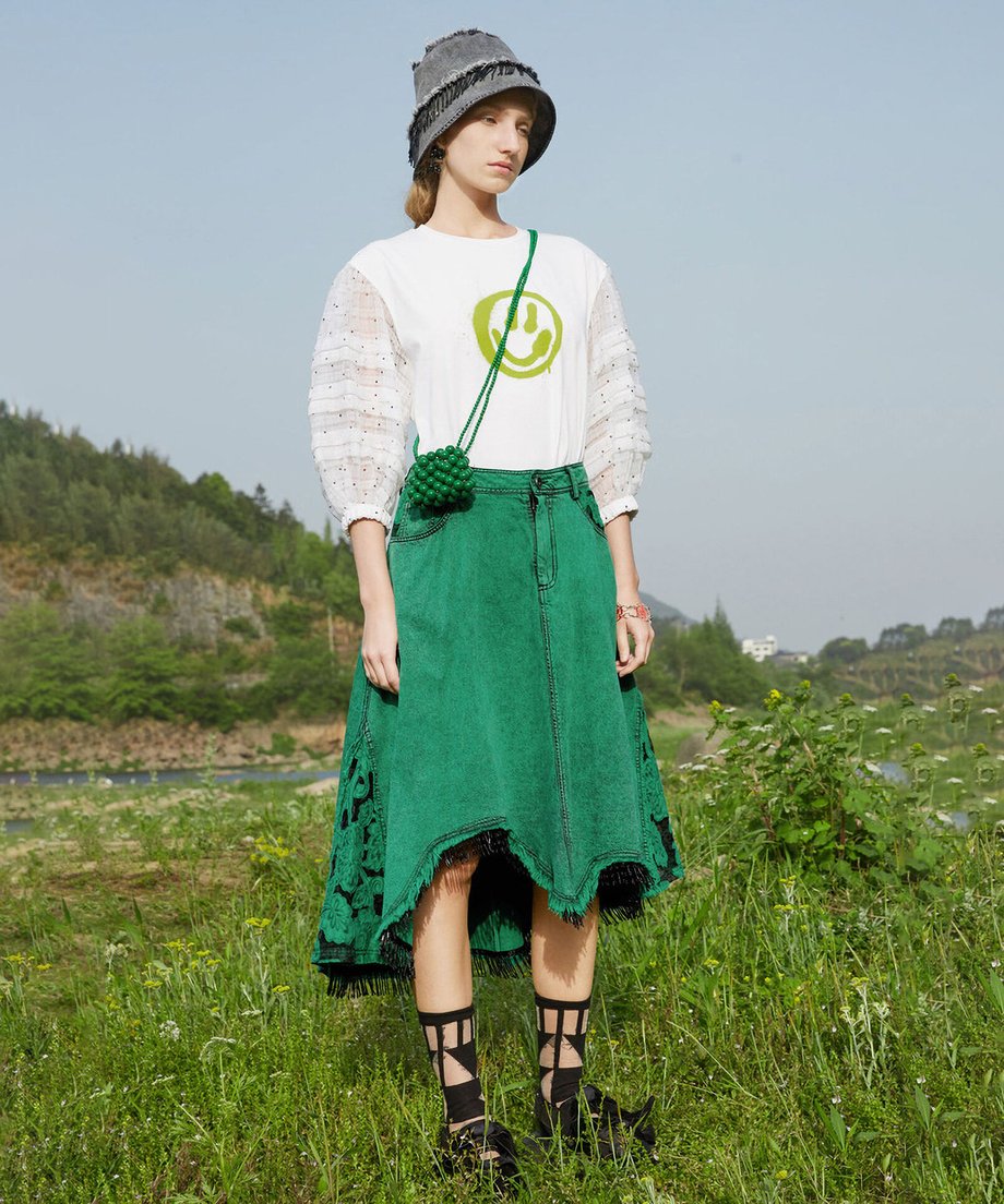 Lace Blocking Skirt