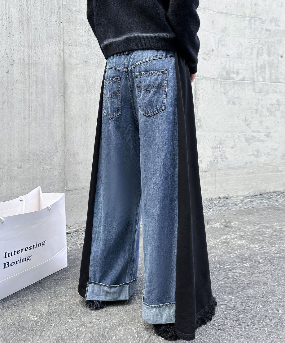 Layered Wide Panel Denim Pants