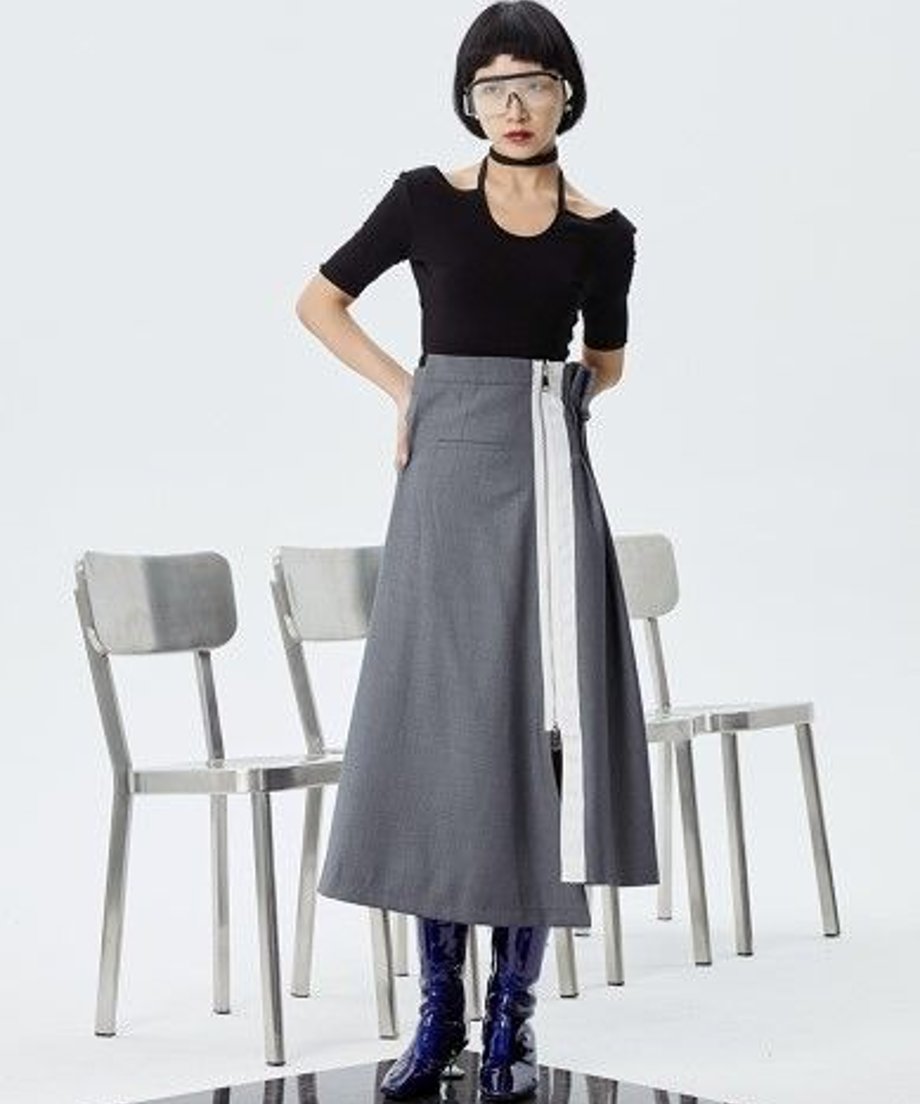 Zip Wrap Flare Skirt