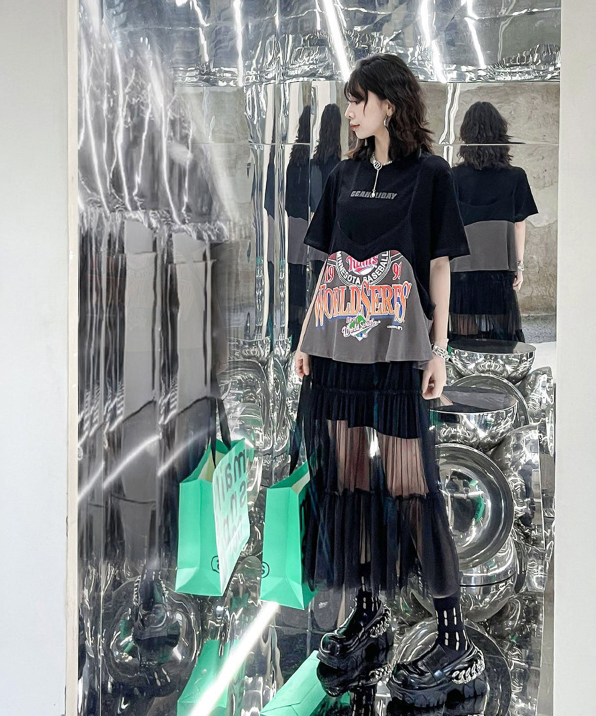 Loose T-shirts &amp; Mesh Dress Co-ord